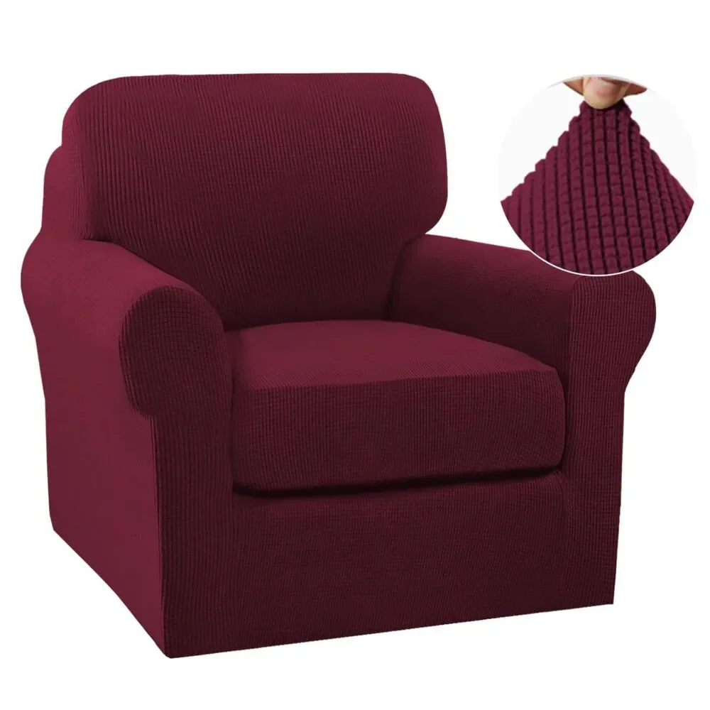 2 Piece Chair Covers Slipcover Small Armchair (Small Armchair, Burgundy)